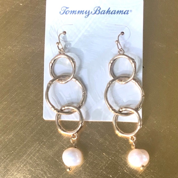 TOMMY BAHAMA EARRINGS NWT Gold BAMBOO LOOP⭐️GENUINE FRESHWATER PEARLS - PIERCED - Picture 5 of 10